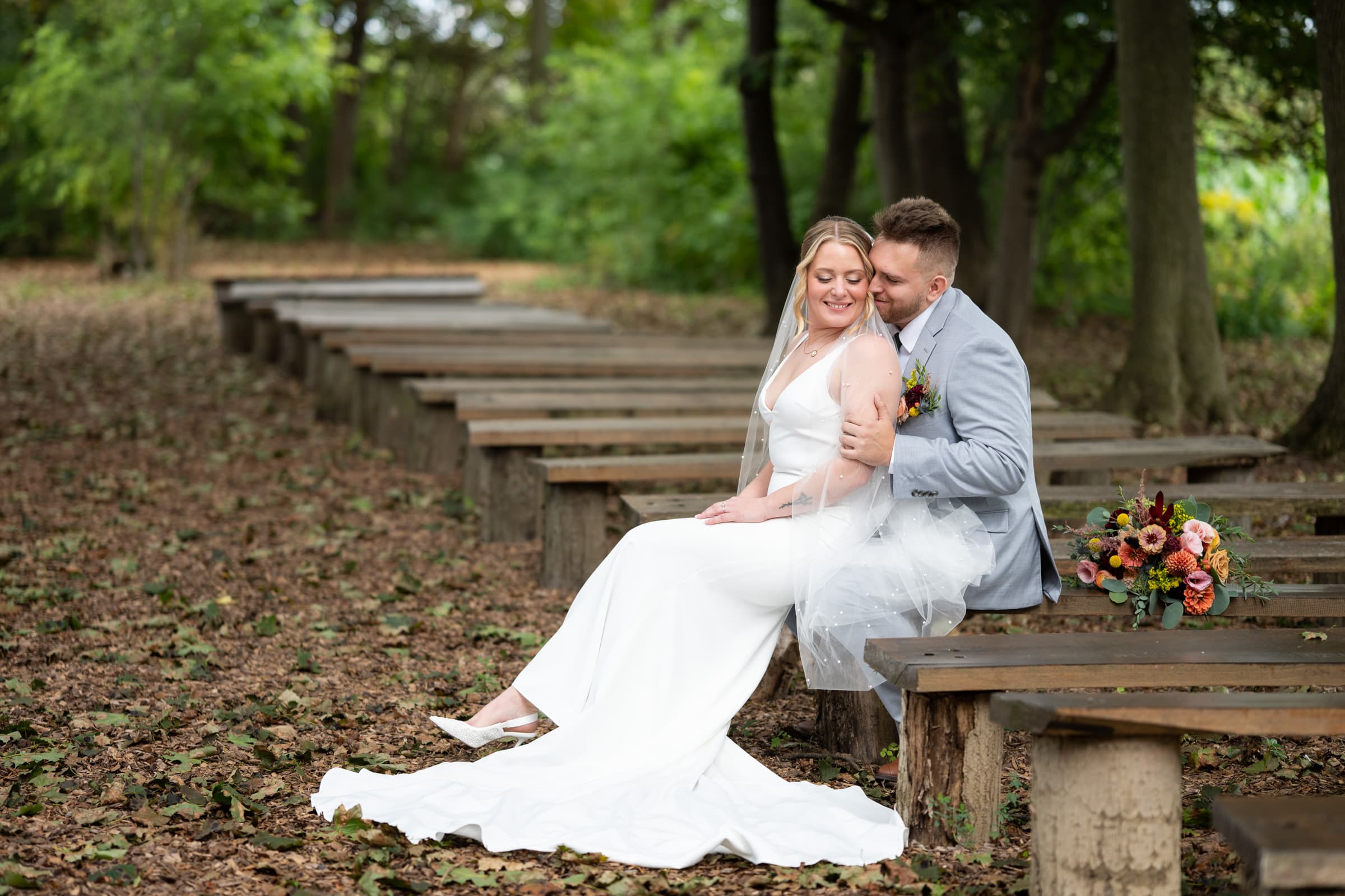 Couple on bench at Hillcrest Estate in Pavilion, NY | Western New York Wedding Photography