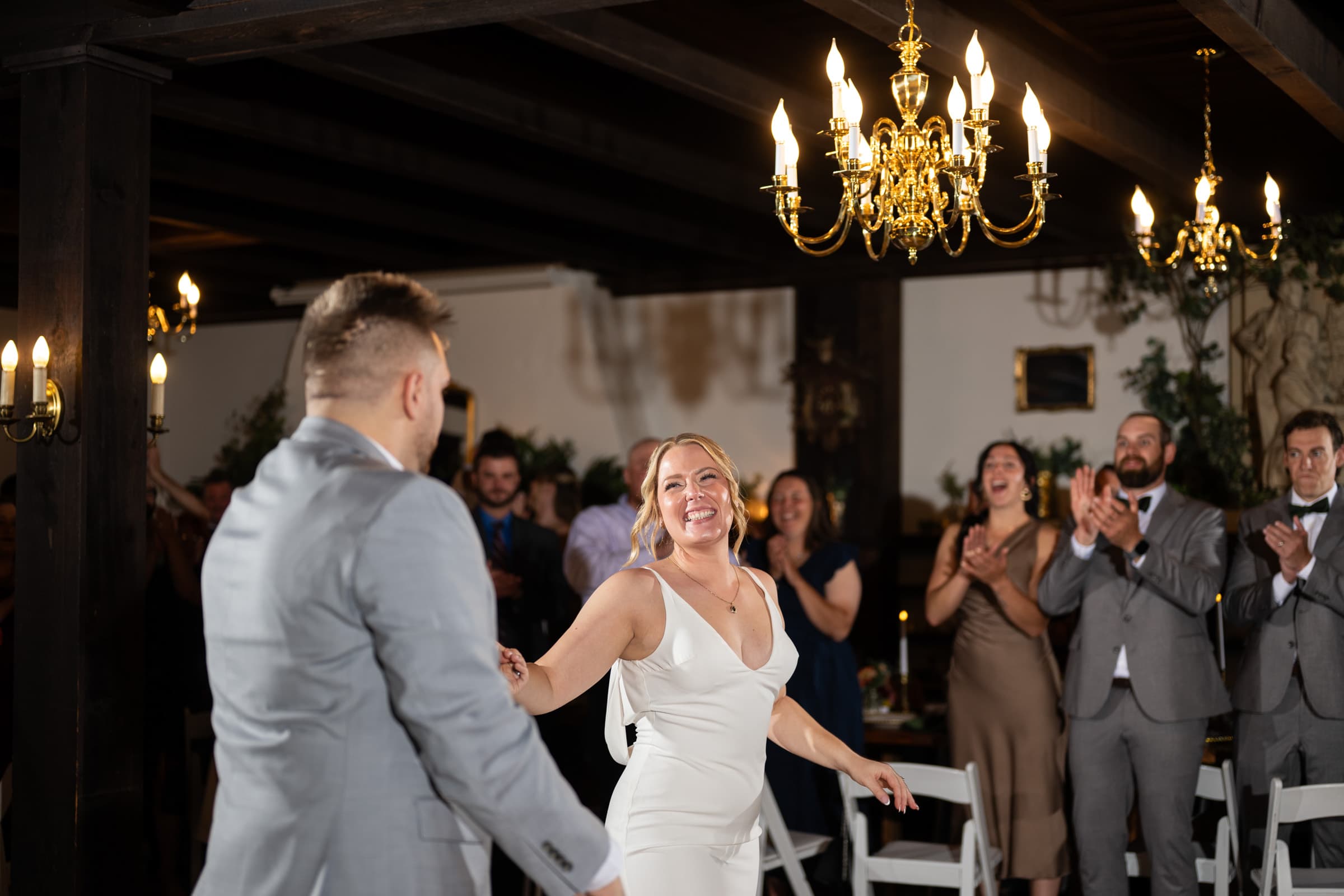 Happy couple during first dance at Hillcrest Estate in Pavilion, NY | Western New York Wedding Photography