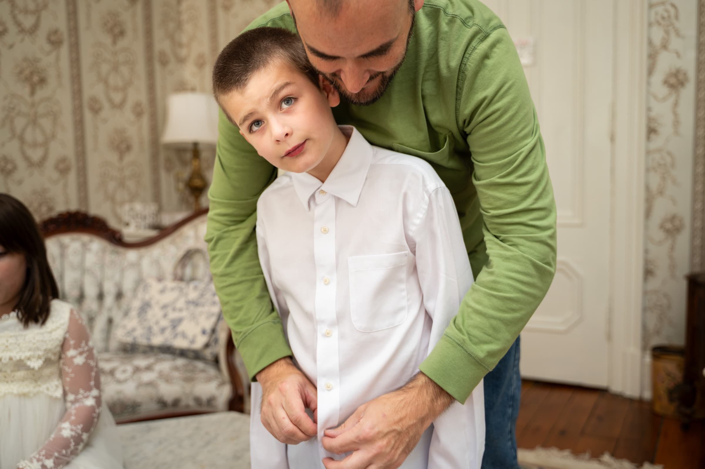 Meet Gray, Andy and Gillian’s son. Gray has never gotten dressed up before.
