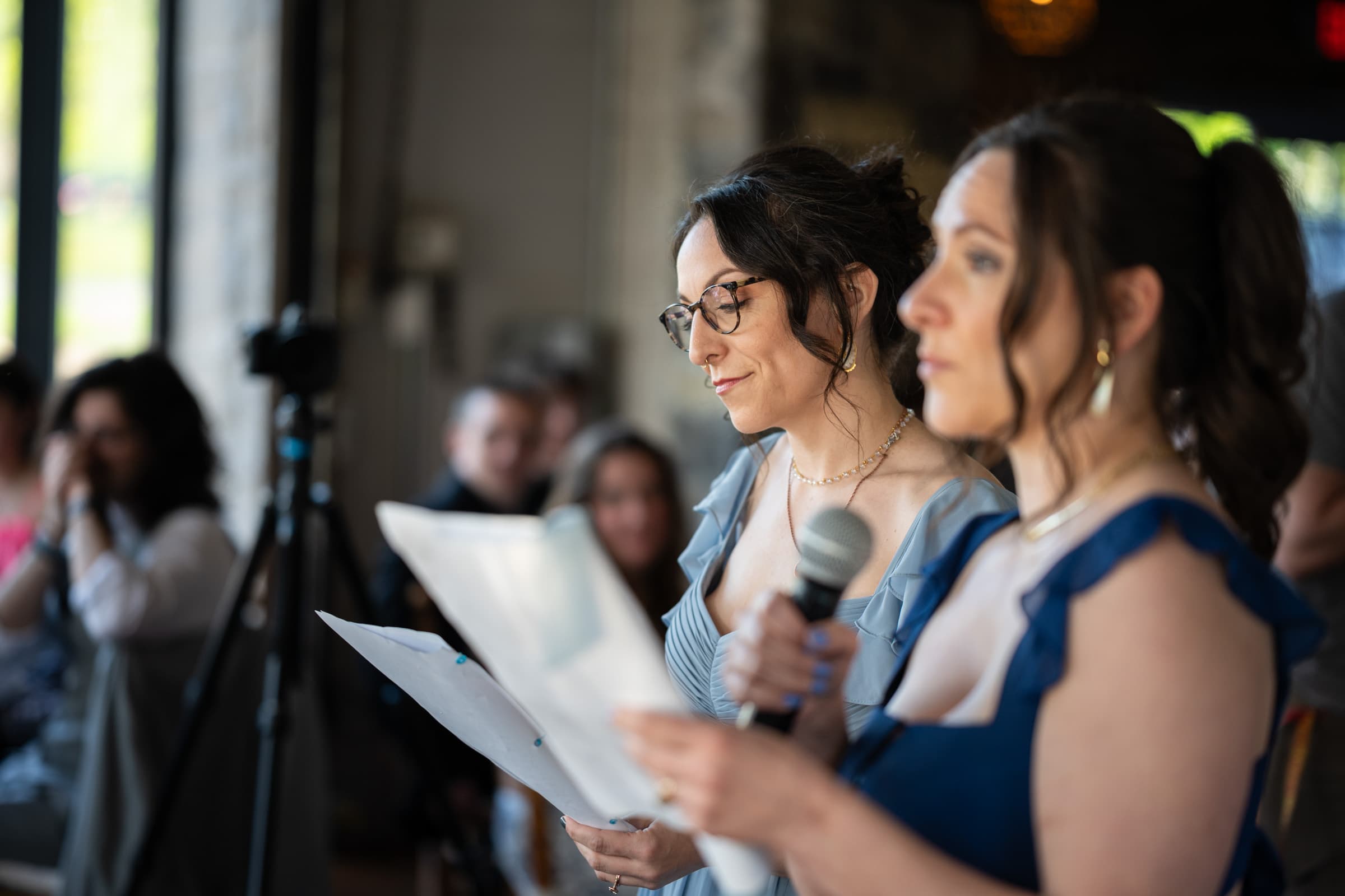 Gillian and Carly giving a wedding speech together